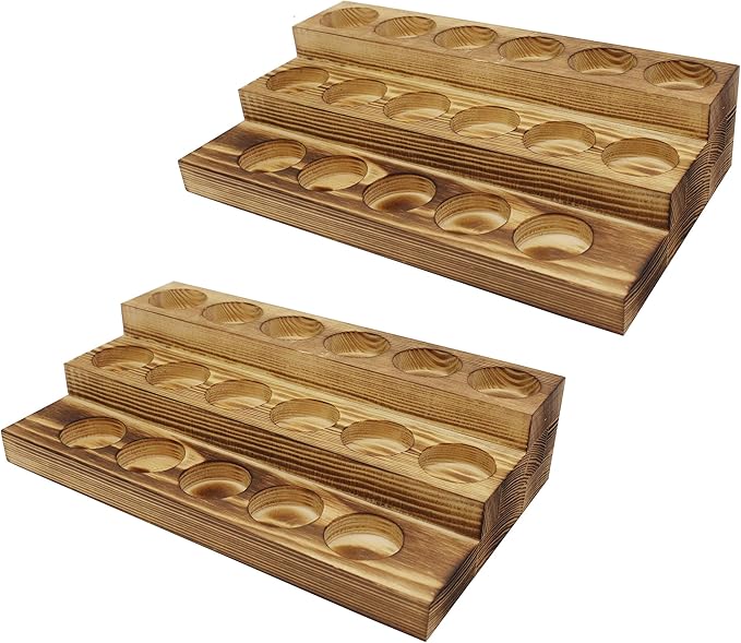 Wooden Essential Oil Storage Organizer, 3-Tier Display Stand, Firewood Color, 17 Bottle Holder for 5-20ml Oils, Set of 2