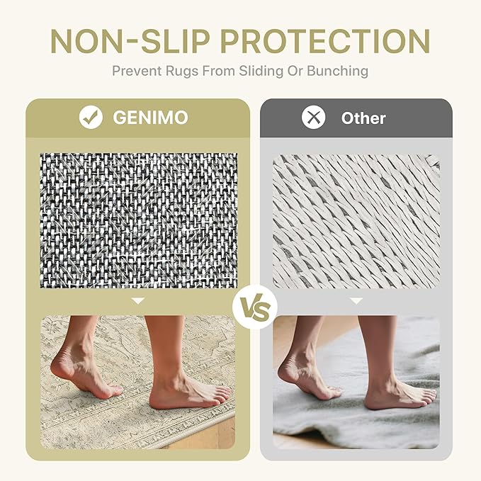 GENIMO 2X5 Washable Vintage Runner Rug for Hallway, Non-Slip Low Pile Chenille Print Rug, Soft Rugs for Indoor Entryway Kitchen Corridor, Linen & Taupe