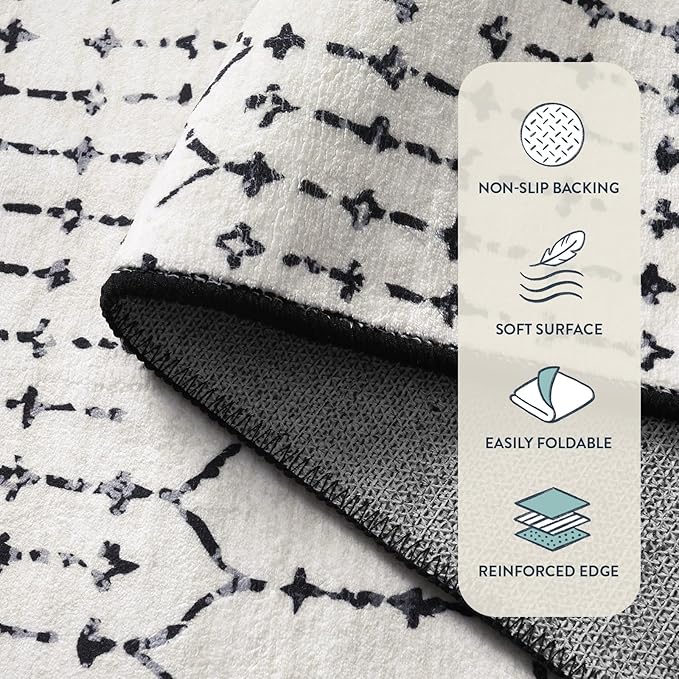 Lahome Moroccan Hallway Runner Rug, Washable Black 2x8 Rug Runner Ultra-Thin Stain Resistant Kitchen Carpet with Rubber Backing Non Slip, Geometric Print Floor Carpet Mat for Entryway Bedroom Hana