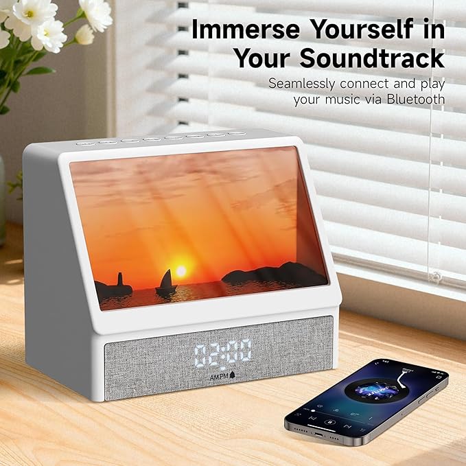 Upgraded Sunrise Alarm Clock, White Noise Machine with 12 Soothing Sounds, Wake-Up Light with Snooze Function, 12/24H Dual Time Display, Power Adapter Included, for Youth, Mother's Day