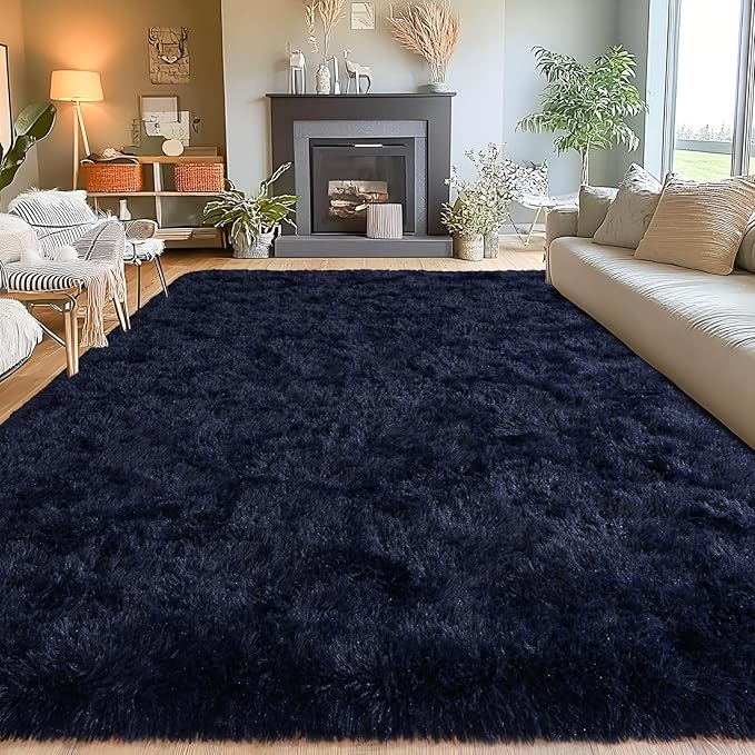 Area Rugs for Living Room 6x9, Ultra Soft Fluffy Rug for Bedroom, Modern Shaggy Carpets Fuzzy Rug for Girls Boys Room Home Indoor Nursery Teens Dorm Decor, Upgrade Non-Slip Durable, Dark Blue