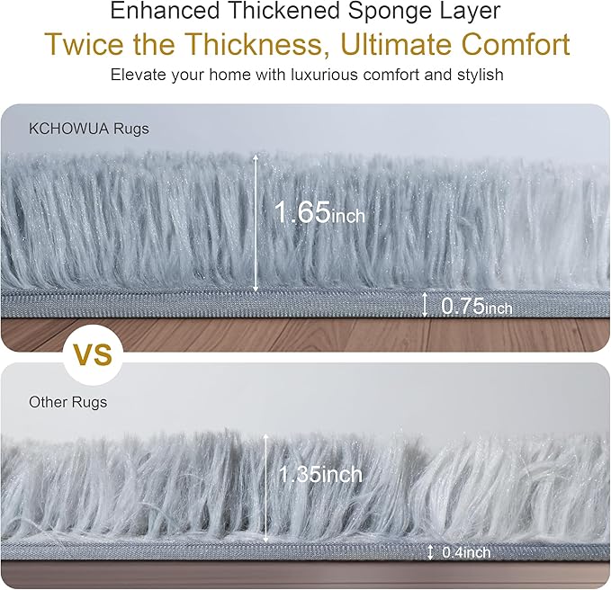 KICHOWUA Thick Area Rug Light Grey Fluffy Shag 3x5 for Bedroom, Soft Plush Fuzzy Shaggy Carpet, Thickened Washable Non Slip Cozy Furry Rugs for Living Room, Kids Baby Nursery Dorm, Tie-Dye Gray