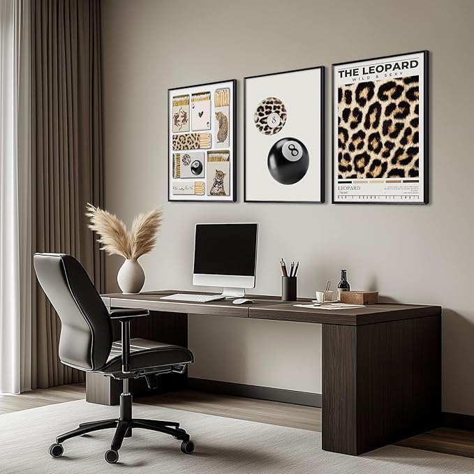 Trendy Leopard Wall Art Decor Cheetah Aesthetic Canvas Prints Preppy Cheetah Room Decor Poster Stylish Matchbox Wall Art Funky Y2k Pictures Lucky 8 Ball Artwork for Bedroom 12x16x3 Inch Unframed