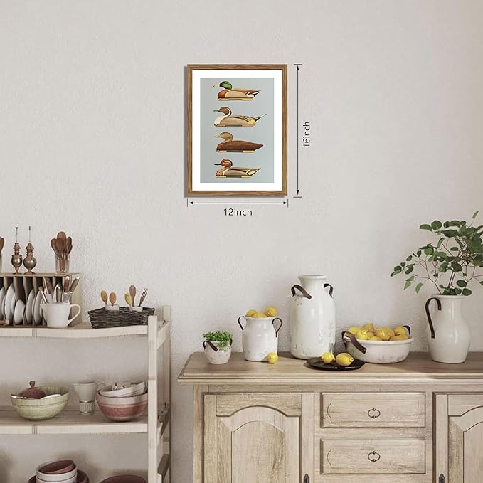 Vintage Framed Duck Wall Art, Rustic Farmhouse Hunting Canvas Wall Decor Painting, Retro Nature Mallard Duck Wildlife Prints Pictures for Bedroom Living Room 12x16 Inch Wood Frame
