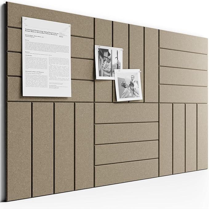 Bumusty Large Cork Board Alternative-36 x 24" Felt Bulletin Board Tiles, with 30 Pushpins, 40 Adhesive Tabs, Bold-Stripe 6-Pack, Cork Boards for Office Push Pin Board Felt Board-Earth Brown