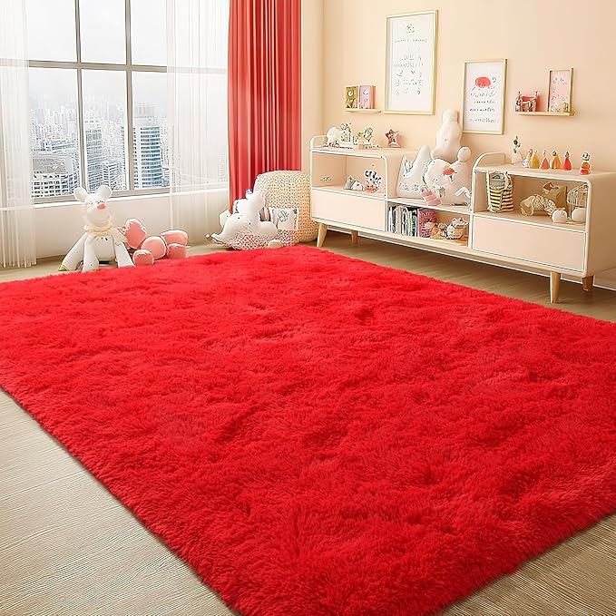 BENRON Fluffy Red Rugs for Living Room Bedroom 4x6, Soft Plush Fuzzy Shaggy Rugs for Kids Girls Boys Room Decor, Washable Indoor Floor Carpets