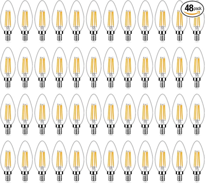 Yochoice 48-Pack Dimmable E12 Candelabra Bulbs 40Watt Equivalent, 2700K Warm White, 450Lumens, 4W B11 Vintage Chandelier Light Bulbs, Filament Clear Glass Candle Lamp for Ceiling Fan Home Decor