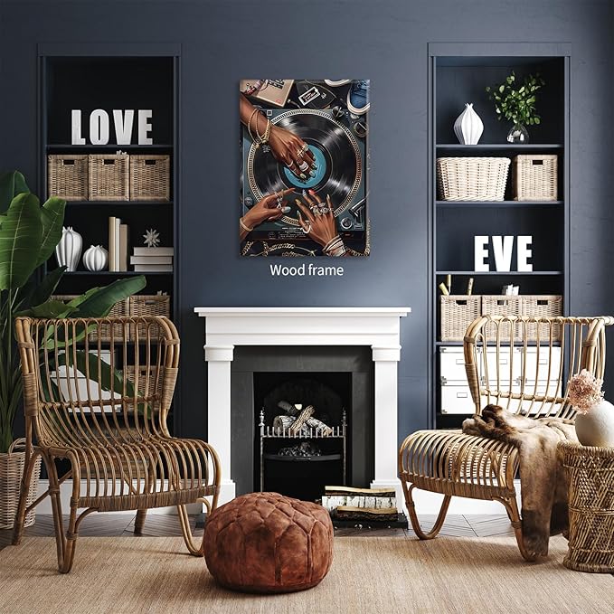Black Woman Music Canvas Poster y2k Song Record Wall Art Vintage Urban Feminine Aesthetic Prints 12X16 inch Framed for Bar Bedroom Gallery Wall Decor