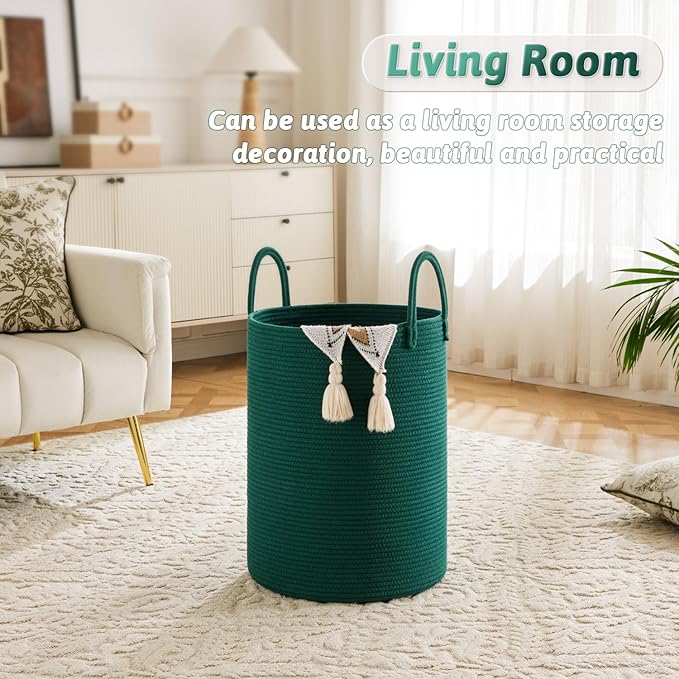 Artfeel Laundry Basket,Woven Cotton Rope Laundry Hamper,100L for Decorative Storage of Dirty Clothes,Toys and Blankets in Bathroom,Baby Room and Living Room