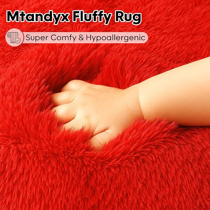 6x9 Rugs for Living Room, Rugs for Bedroom, Plush Fluffy Carpet, Non-Slip Upgrade Red Rug, Suitable for Kids Dorm Home Decor Aesthetics.