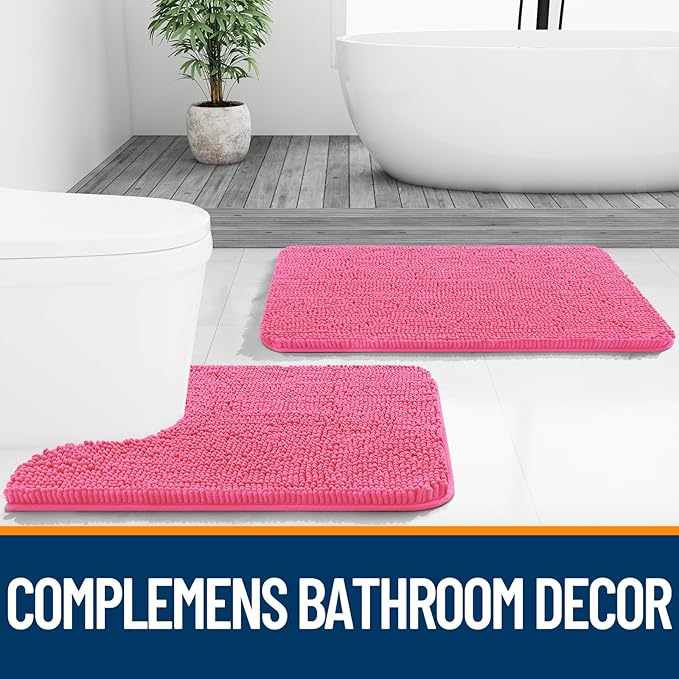 OLANLY Bathroom Runner Rugs 47x24, Soft Absorbent Chenille Bath Rugs, Rubber Backing Quick Dry, Machine Washable Long Bath Mats for Bathroom Floor, Tub and Shower, Home Decor Accessories, Hot Pink