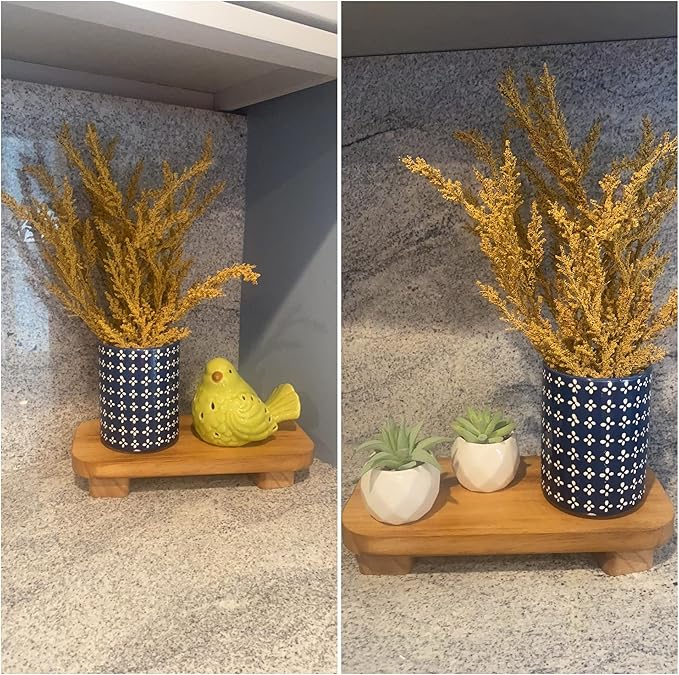 Liswit Farmhouse Wood Tray Rustic Wooden Pedestal 12 * 5.5 * 2 inches Decorative Wood Riser for Farmhouse Kitchen Counter Bathroom Room Decor (Brown)