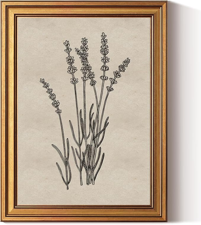 InSimSea Gold Framed Canvas Prints Textured Wall Art, 3D Embossed Vintage Decor, Minimalist Lavender Botanical Aesthetic Paintings, Wall Decor for Bedroom Living Room Bathroom Shelf, 12x16inch