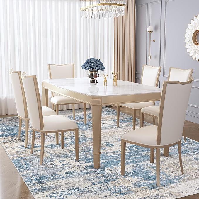 XLUEZ 6x9 Area Rugs for Living Room, Washable Modern Abstract Large Area Rug Neutral Soft Non Slip Kids Rug Stain Resistant Indoor Carpet for Bedroom Nursery Dining Room Playroom(BlueBeige, 6'x9')
