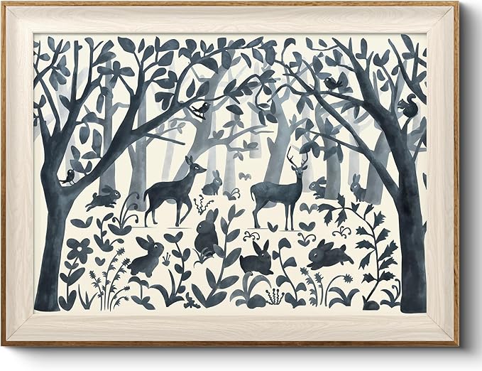 VIYYIEA Framed Wall Art for Living Room, Forest Canvas Prints Vintage Home Decor, Animals Painting Picture Bathroom Wall Decor, Easter Gifts for Friends or Family -【Bunny & Rabbit】-(16L x 12W)