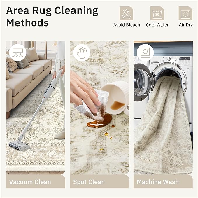 Soalmost Area Rugs 5x7, Washable Rug, Stain Resistant 5x7 Area Rugs for Living Room Bedroom Dining Room, Vintage Gray Farmhouse Rug Beige