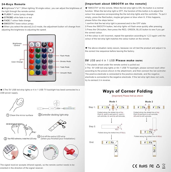 1M/3.3FT Battery Powered LED Strip Lights, Flexible Color Changing RGB LED Light Strip, TV Backlight Background Lighting