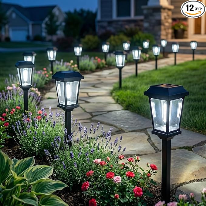 12 Pack Solar Lights Outdoor Pathway, Modern Solar Garden Lights, Waterproof Auto On/Off LED Outdoor Solar Lights for Yard, Landscape Path, Walkway, Driveway Décor