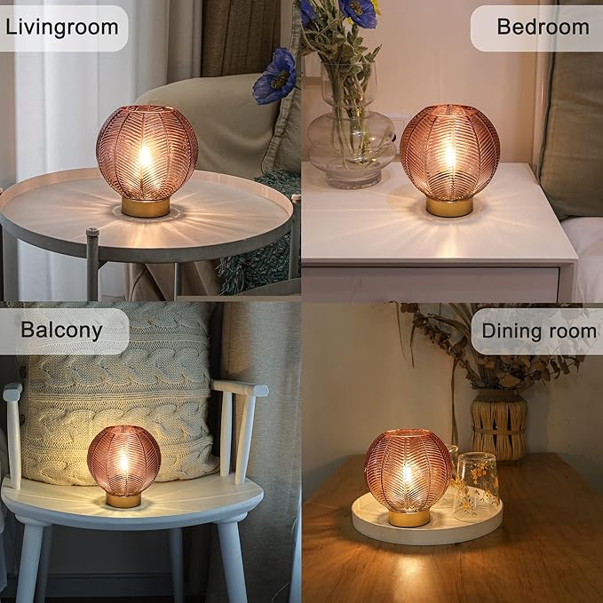 LUSHARBOR Battery Powered Lamp, Cordless Table Lamps Battery Operated Lamp for Bedside Nightstand, Small Lamps for Living Room Decorative Table Bedroom-Red