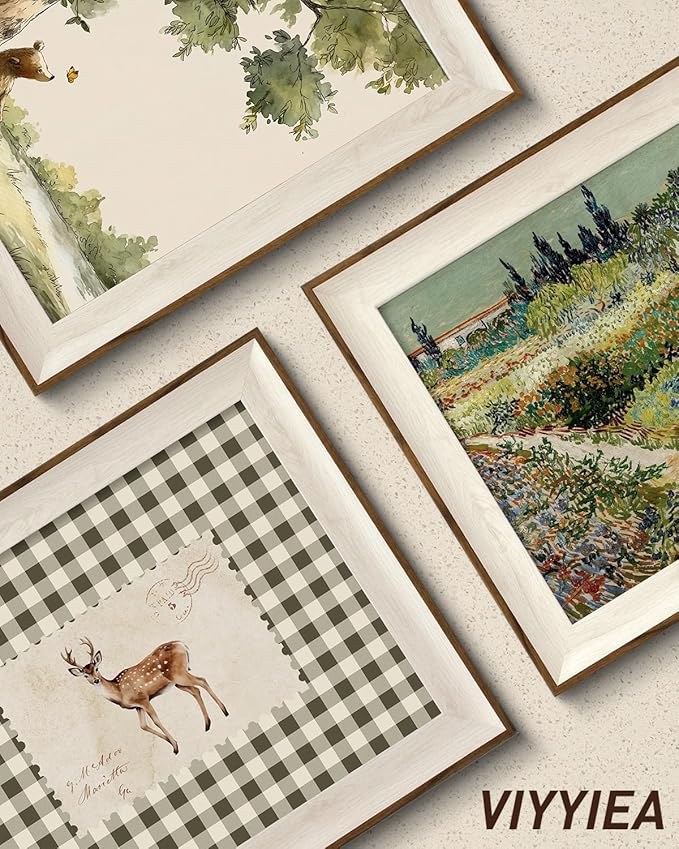 VIYYIEA Framed Wall Art for Living Room, Sika Deer Stamp Canvas Prints, Green Home Decor, Animals Painting Picture, Bathroom Wall Decor Gifts for Friends or Family - 12L x 10W