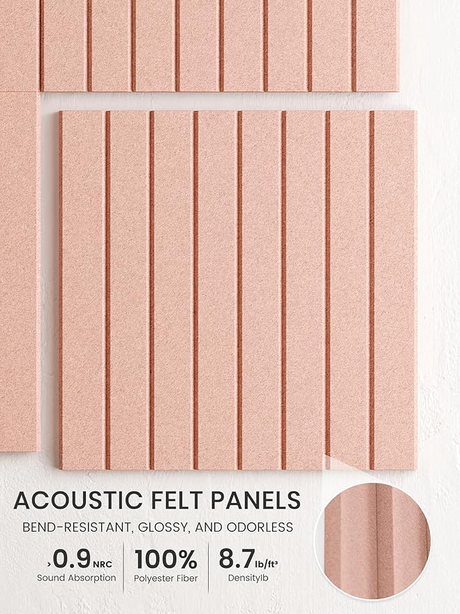 Bumusty Large Cork Board Alternative-36 x 24" Felt Bulletin Board Tiles, with 30 Pushpins, 40 Adhesive Tabs, Fine-Stripe 6-Pack, Cork Boards for Office Push Pin Board Felt Board-Pink