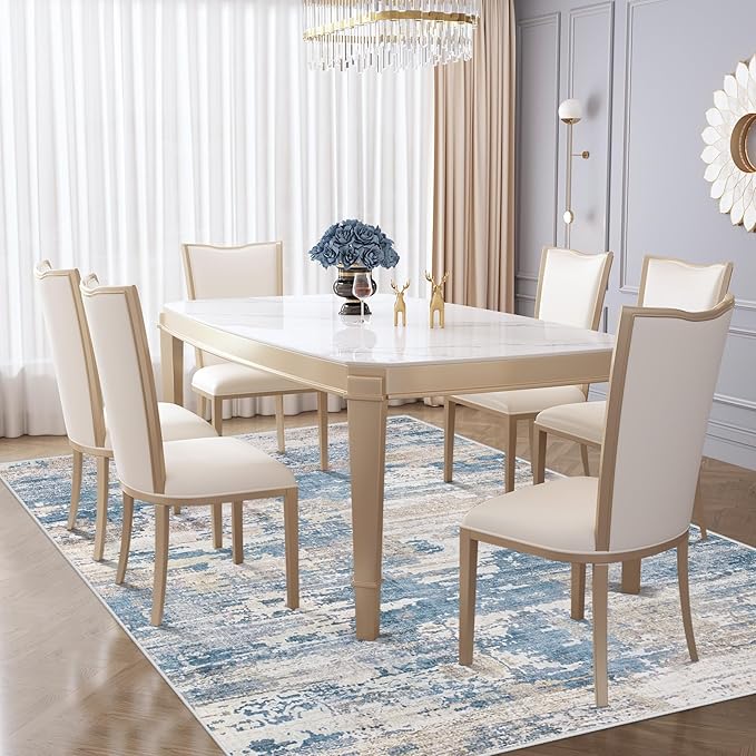 XLUEZ 5x7 Area Rugs for Living Room, Washable Modern Abstract Large Area Rug Neutral Soft Non Slip Kids Rug Stain Resistant Indoor Carpet for Bedroom Nursery Dining Room Playroom(BlueBeige, 5'x7')
