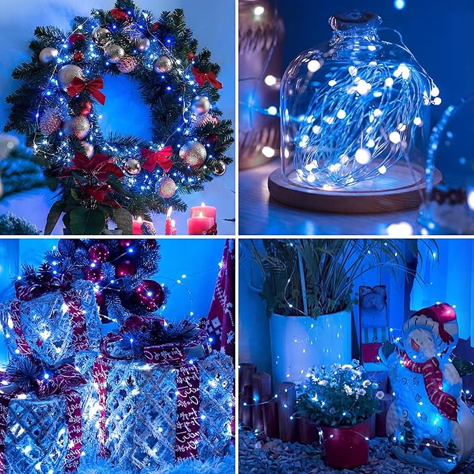 12 Pack Fairy Lights Battery Operated - 7ft 20 Led Twinkle Lights 3 Modes, Bulk Mini String Lights Waterproof for Mason Jars Vases DIY Party Wedding Decoration Christmas -Blue and White