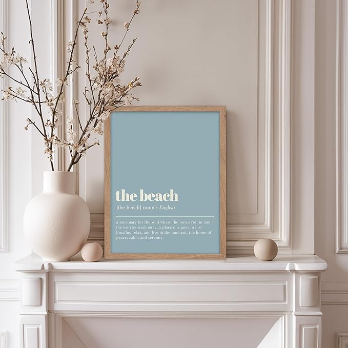 Poster Master Typography Poster - Dictionary Print - Beach Definition, Home of Peace and Calm, Sanctuary, Waves, Soul, Relax - Gift for Family, Friend - Wall Decor for Home, 11x14 Beige Framed