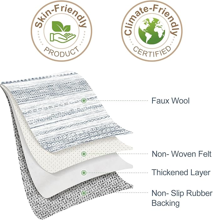 Nakagishi 9x12 Area Rugs Living Room: Washable Boho Large Neutral Soft Farmhouse Rug Stain Resistant Modern Indoor Floor Non-Slip Carpet for Bedroom Nursery Kids Playroom Office Dining Dorm-White Blue
