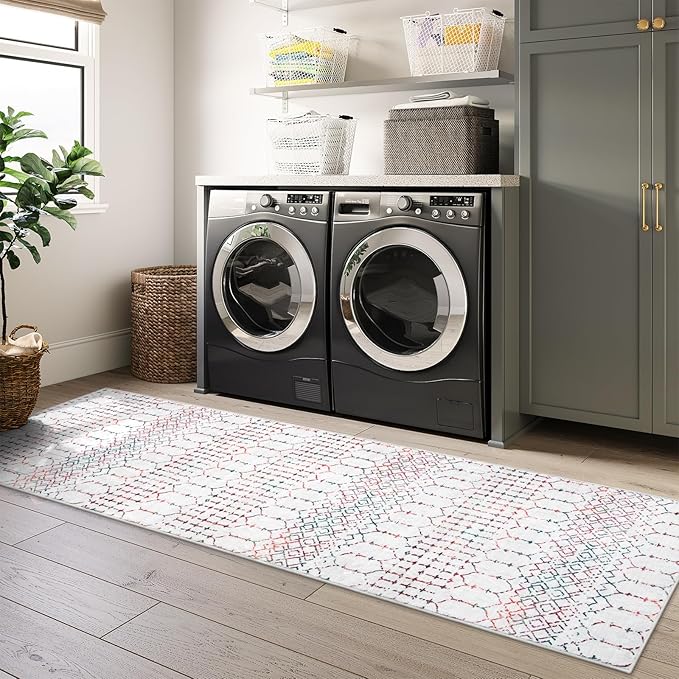 Lahome Moroccan Long Kitchen Rugs Runners 2x8 Rug Runners for Hallways Low-Profile Non Slip Rubber Backed Carpet, Geometric Print Distressed Floor Mat for Entryway Laundry Room Foyer Hana