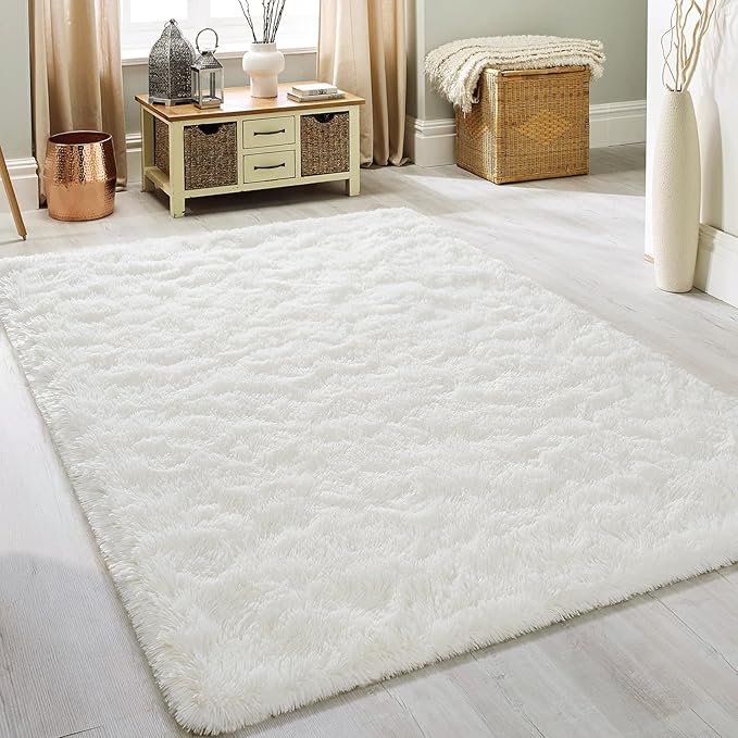 BENRON Soft Area Rugs for Living Room Bedroom Washable, Fluffy Rugs for Kids Children Girls Boys Room Decor, 3x5 Throw Rug for Nursery Kitchen Dining Table, Indoor Floor Carpets, Cream White
