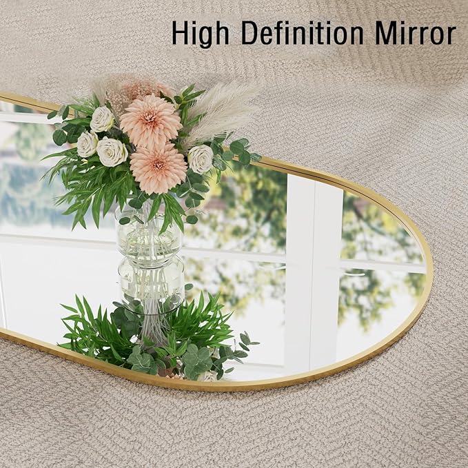 TinyTimes 78''x38'' Oversized Full Length Mirrors, Arched Floor Mirror with Stand, Full Body Large Standing Mirror/Leaning/Hanging Wall Mounted for Living Room, Bedroom, Gold