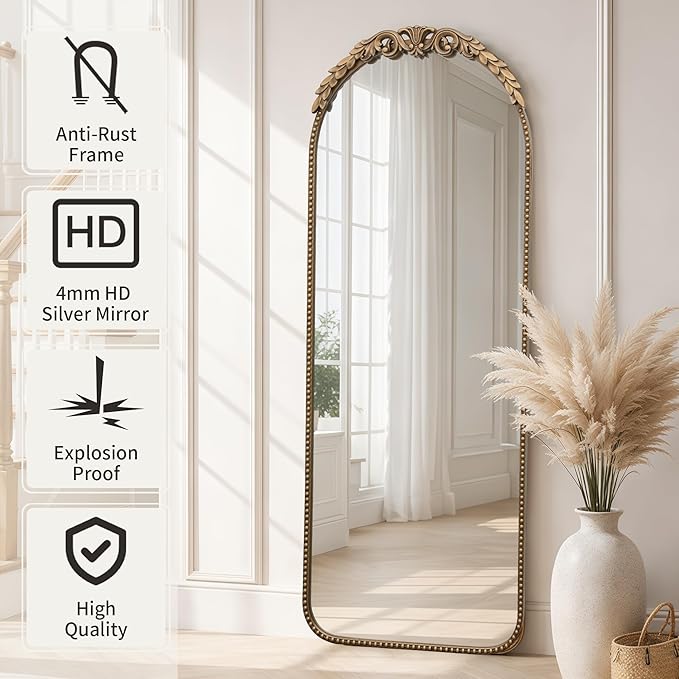 Besdomus Vintage Full Length Mirror: 56"x 21" Large Gold Floor Mirror - Traditional Ornate Baroque Antique Body Mirrors for Bedroom/Cloakroom/Entryway/Hallway/Wall - Home Decor for Living Room