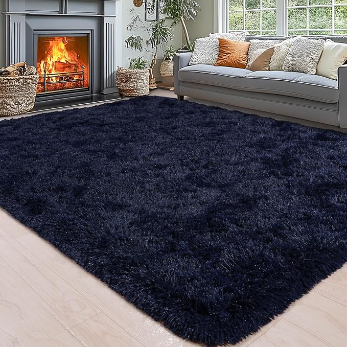 Area Rugs for Living Room 6x9, Ultra Soft Fluffy Rug for Bedroom, Modern Shaggy Carpets Fuzzy Rug for Girls Boys Room Home Indoor Nursery Teens Dorm Decor, Upgrade Non-Slip Durable, Dark Blue