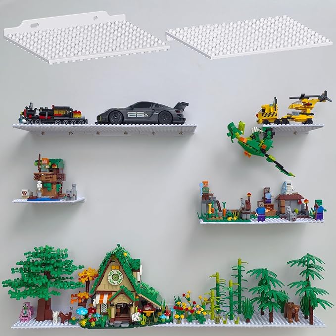LRANFOW 12 Wall Display Shelf for Lego Building Bricks, 4x5 inch Dual-Sided Display Shelf with 16x13 4.9mm Studs for Lego Shelf Display, Builders, Room Decor