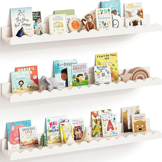 G&W Gruwald Nursery Book Shelves, Set of 3, Nursery Decor for Baby and Toddler, Scalloped Shelves, Book Shelf for Kids Rooms, Wall Book Shelf for Bedroom Kids (White, 36 Inches)
