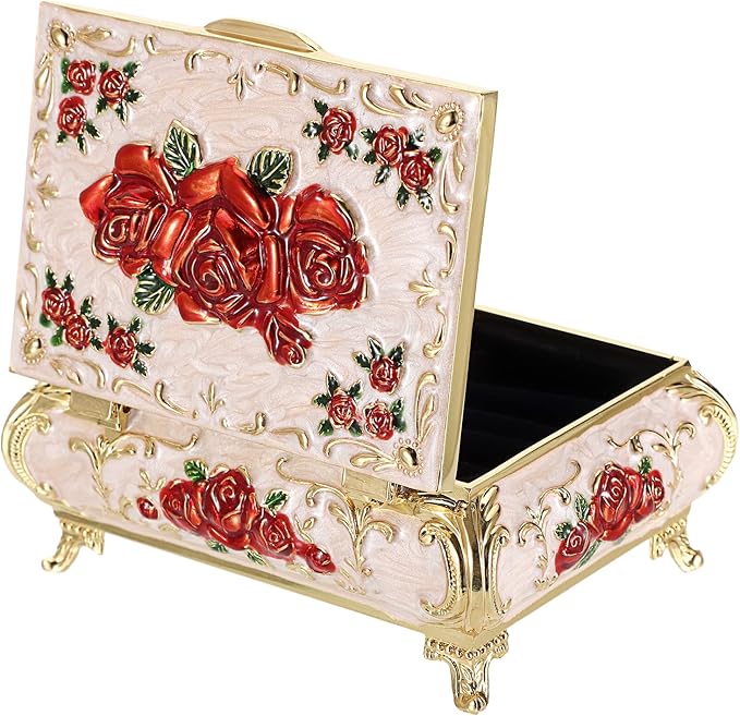 Hipiwe Vintage Metal Jewelry Box Small Treasure Chest Case Trinket Organizer Earrings Necklace Bracelet Storage Box Ring Box Holder Keepsake Box for Women