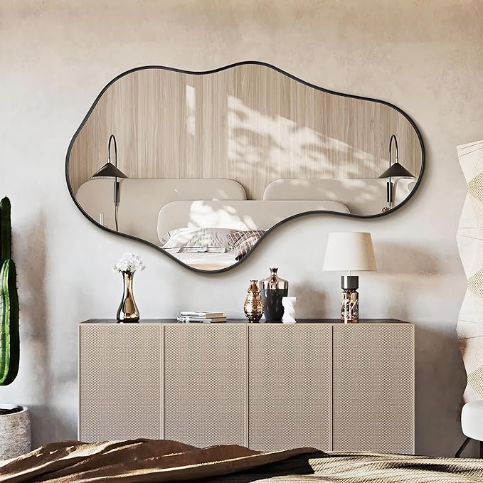Dorlicecass Irregular Wall Mirror - Wall Mirrors Decorative 24"x 40" Asymmetrical Abstract Mirror Aviation Aluminum Alloy Frame Unique for Bathroom, Bedroom, Living Room, Cloakroom, Entryway Black