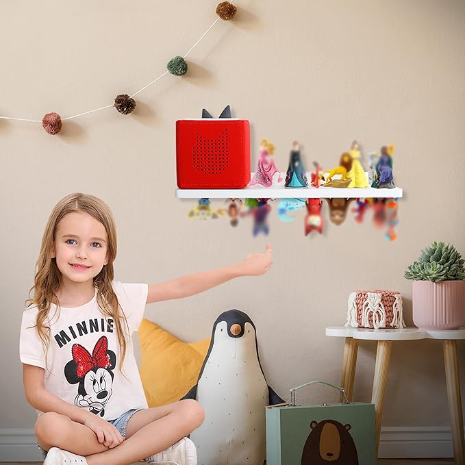 PHOENANCEE for Tonies Shelf Magnetic,for Toniebox Figures Storage Display Shelf 30-36 Character,Wall Floating Shelves Wooden,Compatible Charging Station for Children Kid's Room,Oak,1 Tier