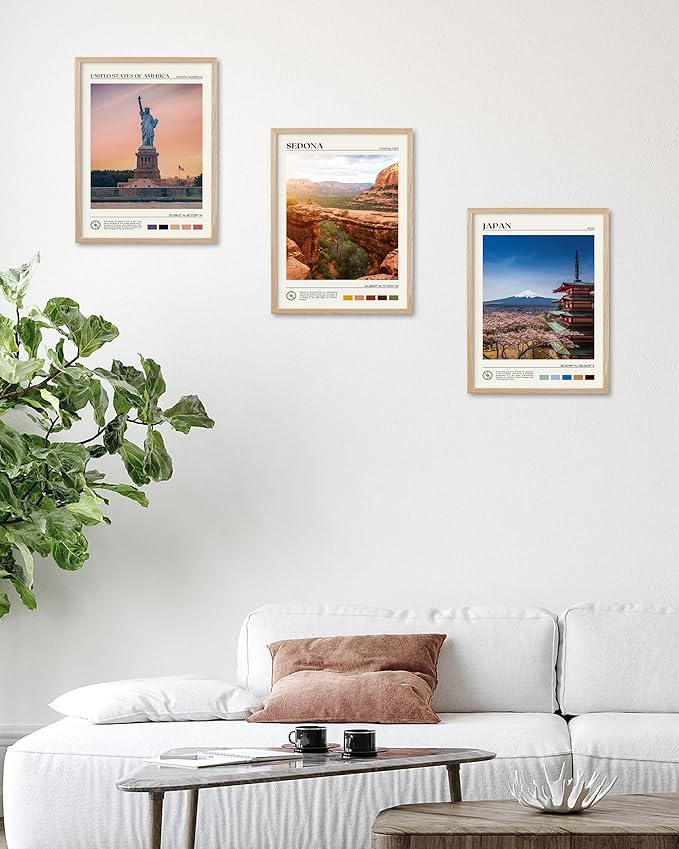 HesenDot Natural OAK Wood Framed Mount Fuji Wall Art, 12x16in Japanese Natural Scenery Canvas Wall Print, Classic Urban Landmark Wall Decor for Living Room, Bedroom,Office Gallery Set of 1
