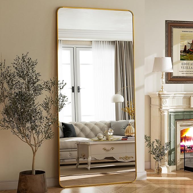 BEAUTYPEAK Gold Full Length Mirror, 76"x34" Rounded Corner Floor Mirror Standing Hanging or Leaning Against Wall, Suitable for Bedroom or Dressing Room