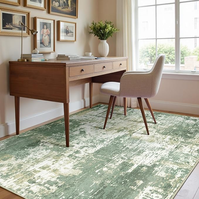 RELEANY Washable Area Rugs 4'x6' Non-Slip Modern Abstract Soft for Living Room Entryway Bedroom Nursery, Print Pattern, Light Green/Yellow
