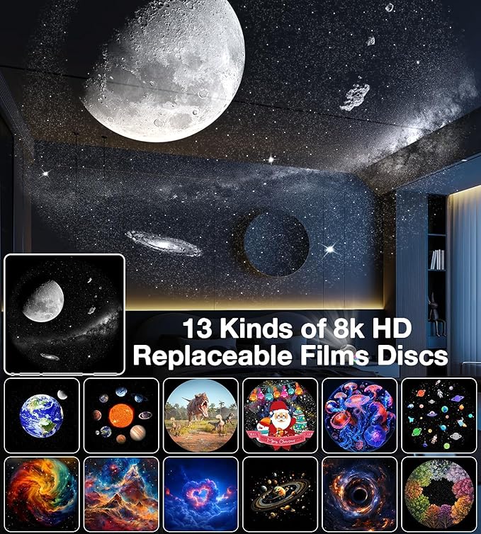 Galaxy Projector for Bedroom,4K Image Planetarium Projector Adjustable Knob,13 in 1 Kids Night Light Projector with Built-in Speaker & White Noise,360° Rotating with Remote Timer (White)