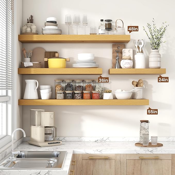Heimlove Floating Shelves for Wall 48 Inch Long,Extra Large and Thick Wood Shelves Mounted Storage Hanging Shelf Invisible Bracket for Bedroom,Living Room,Kitchen,Office,Oak