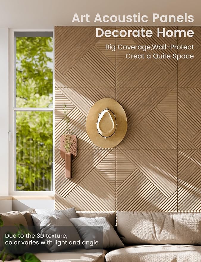 Fluxynara Large Felt Bulletin Board,Cork Board Alternative 70.87'' x 47.24'' Art Acoustical Wall Panels-6 Pack with 60 Adhesive Tabs,for Recording Studio/Home Offices-Natural Oak/Diamond Chevron