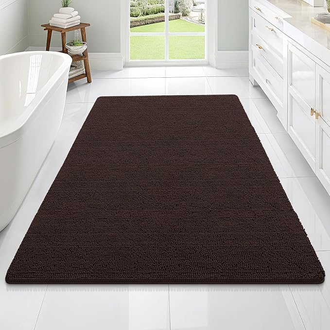 OLANLY Large Bathroom Rugs 70x46, Extra Soft Absorbent Chenille Bath Rugs, Rubber Backing Quick Dry, Machine Washable Bath Mats for Bathroom Floor, Tub and Shower, Home Decor Accessories, Brown