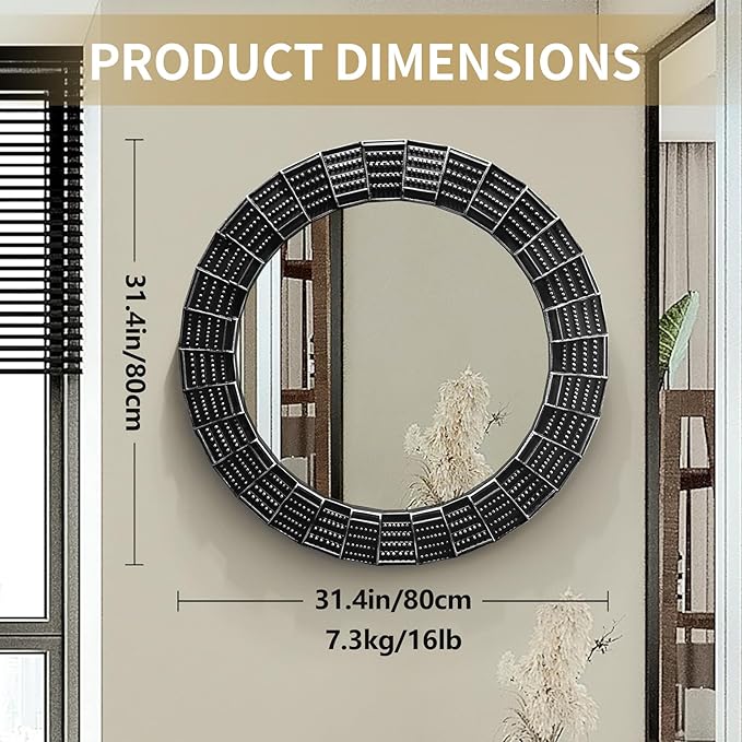 30 Inch Decorative Wall Mirror, Black Mirrors for Wall Decor, Round Wooden Wall Art Mirror, Large Wall Mirrors for Living Room,Bedroom, Bathroom, Entryway