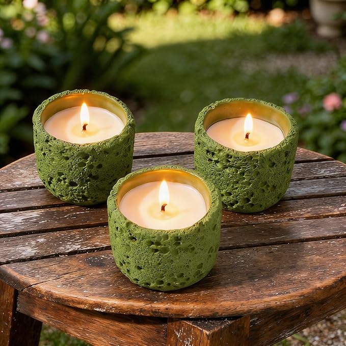 Viyffo 3 Pack Green Citronella Candles Outdoor, Citronella Candle Set Indoor, Lemongrass Candles for Home Scented, Non Toxic Soy, Ceramic Jar for Patio Décor & Camping Gift (6oz, 12 Hour Burn Each)