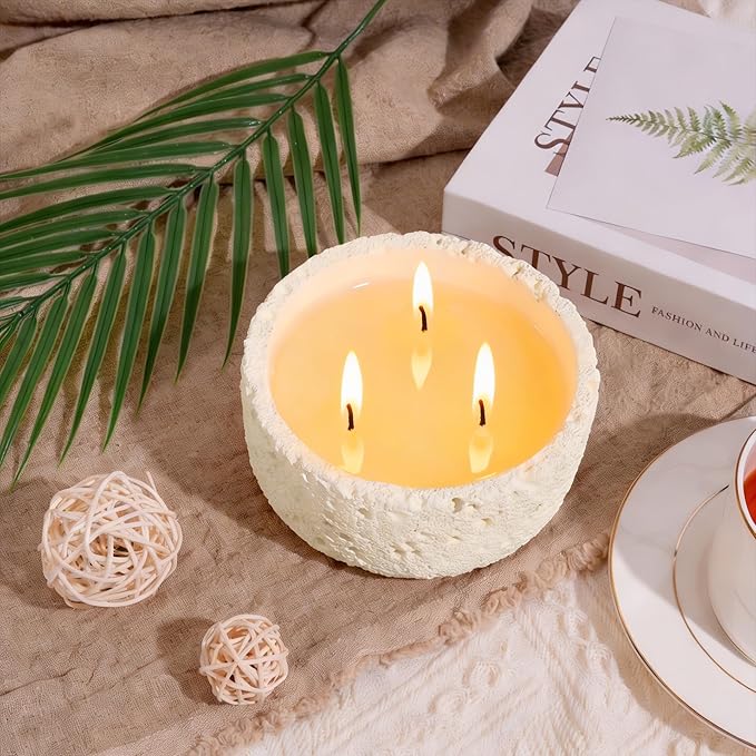 Viyffo 20oz Large Scented Candle - Lemongrass & Bergamot, 3 Wick Home Scented Candle, Non Toxic Soy for Women and Men, Ivory White Textured Ceramic Jar, Luxury Fragrance, Elegant Home Décor & Gift