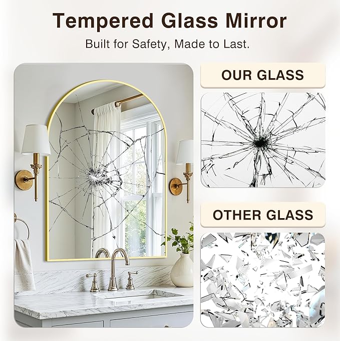 Vanity Bathroom Mirror for Wall, 2 Pack 36”x24” Arched Bathroom Mirror for Over Sink, Arched Metal Frame for Bedroom, Living Room, Entryway, Hanging or Leaning, Gold